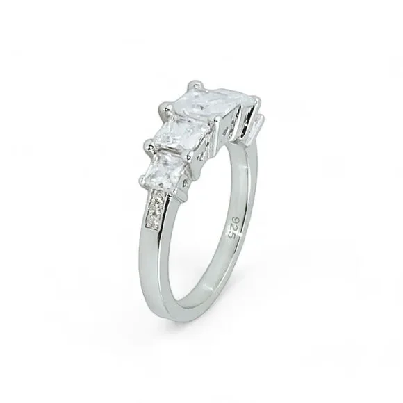 Sterling Silver 925 Clear CZ Princess Tier Ring - Picture 2 of 6